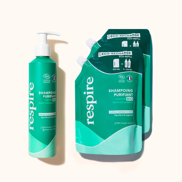 Shampoing Purifiant Certifié Bio + 2 Eco-Recharges - Cheveux normaux à gras