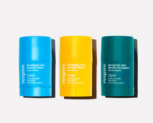 Respire Soins Naturels et Mimétiques Routine Cosmétique Solide Déodorant Stick Fleur de Coton et Douceur Monoi et Menthe Eucalyptus Respire