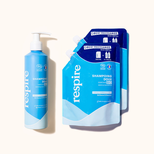 Shampoing Doux Certifié Bio + 2 Eco-Recharges - Cheveux normaux à secs